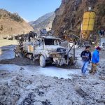 People inspect the site near the damaged Dhauliganga hydropower project at Reni village in Chamoli district after a portion of Nanda Devi glacier broke off in Tapovan area of the northern state of Uttarakhand.