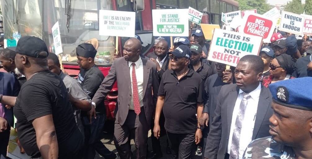Atiku Abubakar and other PDP leaders at protest in Abuja